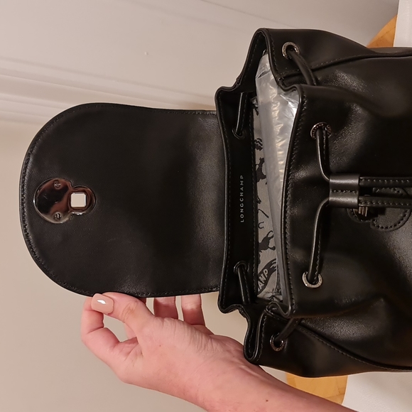Longchamp Black Leather Adjustable Back Pack NWTS - Picture 9 of 11